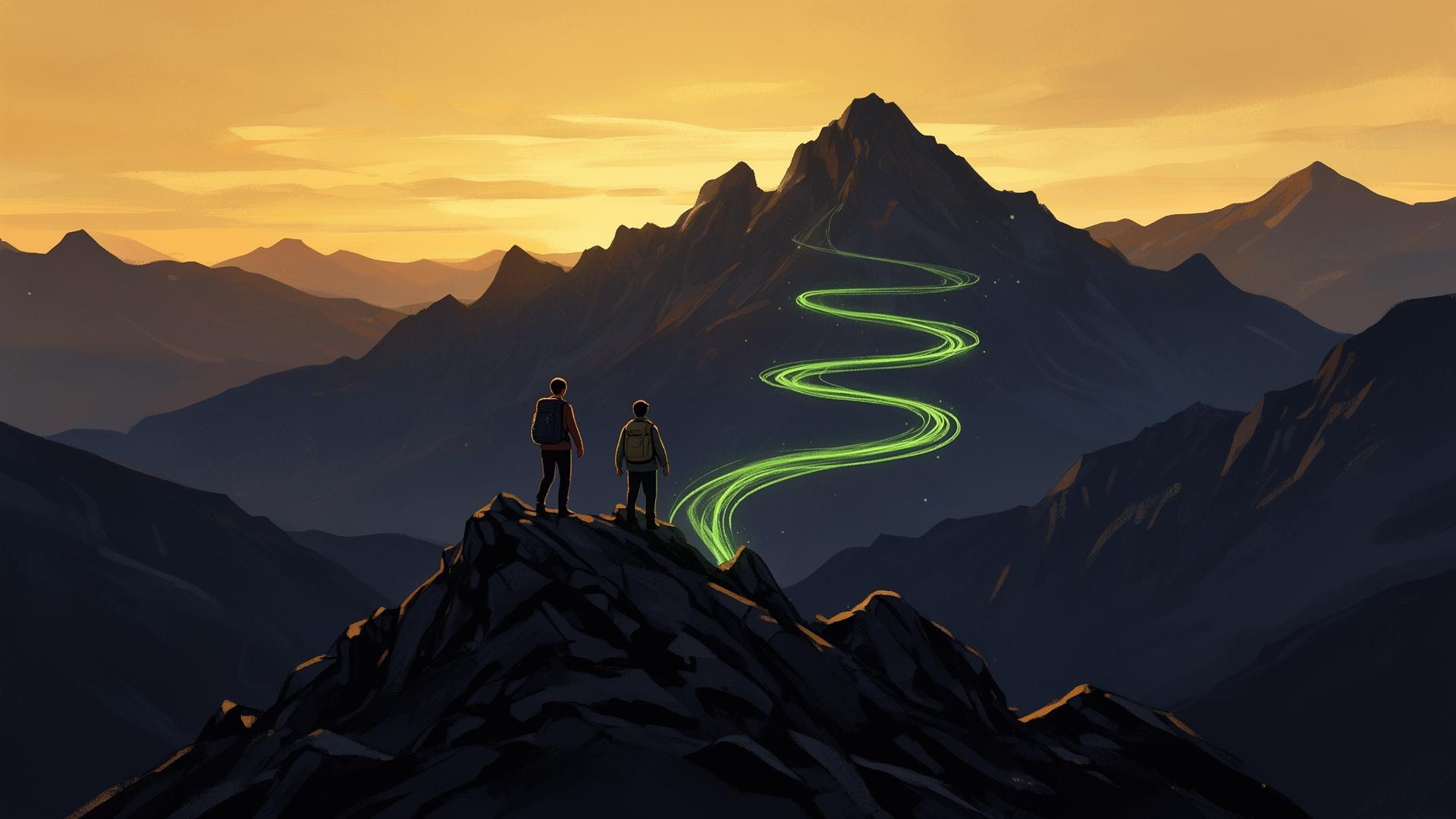Stylized illustration of a lone silhouette at the starting line of a glowing, looping path